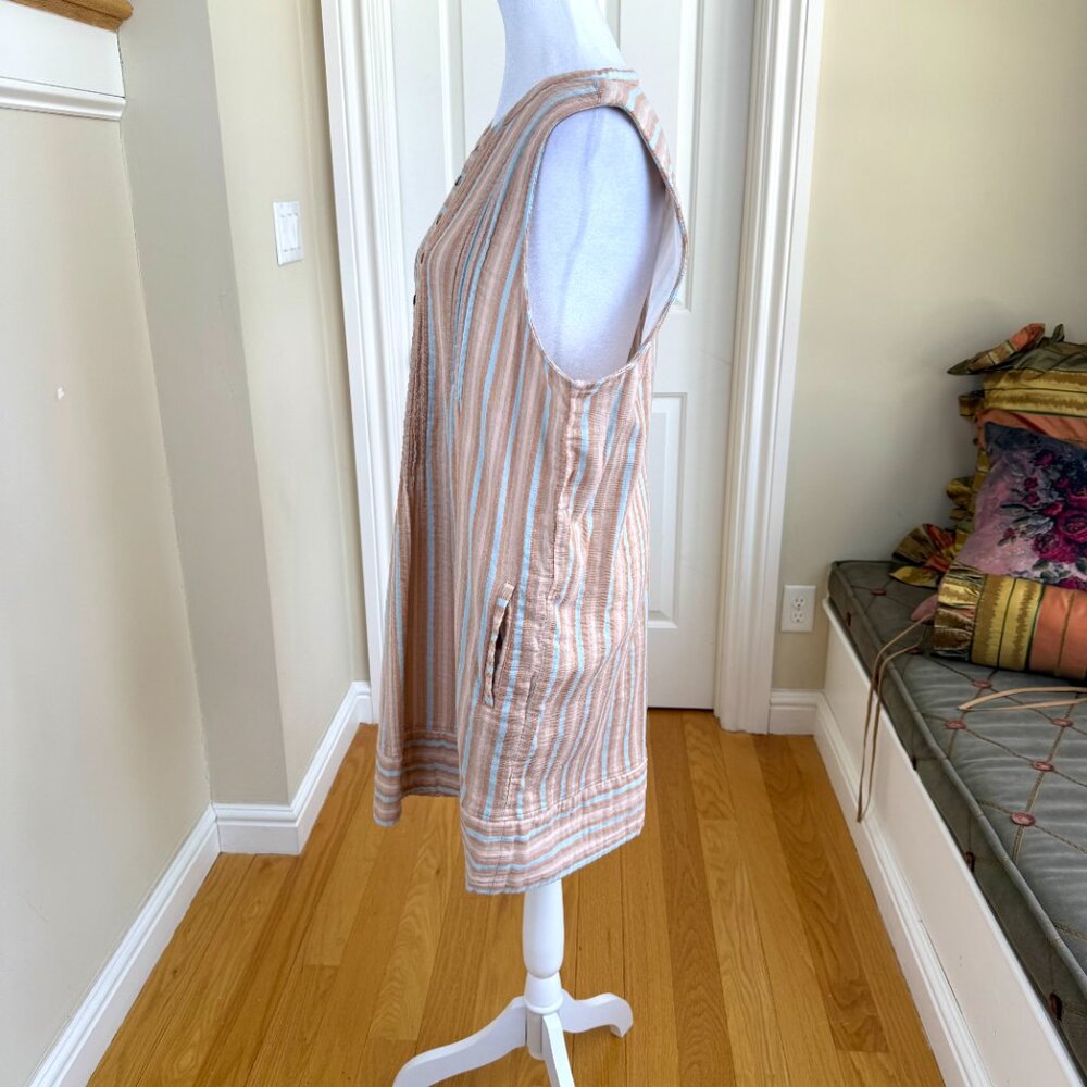 Faherty Dress Organic Cotton Stiped Sleeveless Tan Blue Multi Plus (XXL) - Picture 4 of 11